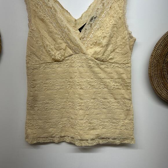 Vintage Y2K 2000s New York & Co Lace Tank Top Large Neutral Cream Seamed Bodice - Picture 4 of 5